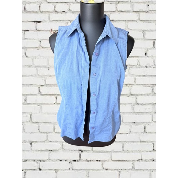 Geoffrey Beene Sport Tops - Geoffrey Beene Sport Sleeveless Shirt Womens 6 Blue Cotton Button Down